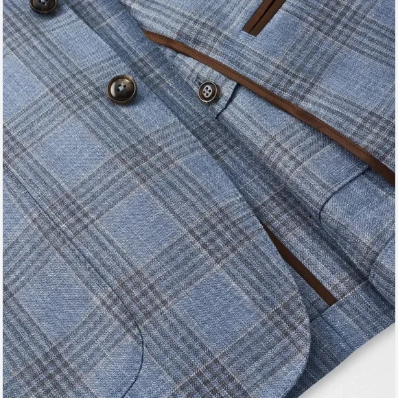 Peter Millar Ames Plaid Soft Jacket Sport Coat Blazer Blue Pearl 42R NWT - Picture 8 of 14